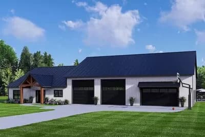 3-Bed Barndominium House Plan with Clustered Beds and Attached Pool House - 2556 Sq Ft