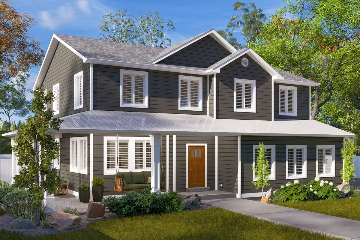 Plan 61513UT: Two-Story Traditional Home Plan with Family Room and Upstairs Loft Above - 2587 Sq Ft - Image #6 - New American, Traditional