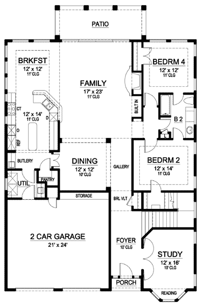 Plan 36347TX: Mission Style in Two Versions - Floor Plan - Main Level - European, Florida-Style, Mediterranean, Spanish
