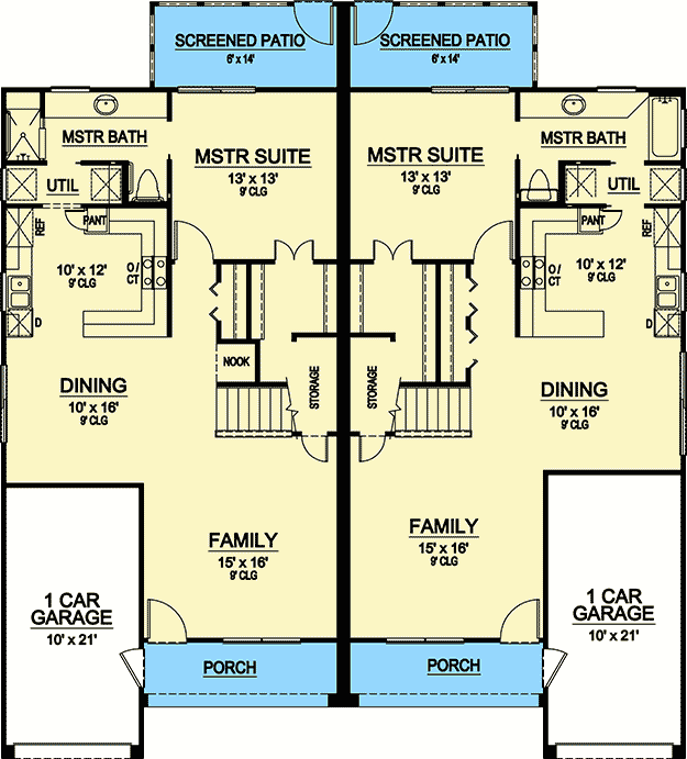 Plan 36352TX: Classic Master Down Duplex - Floor Plan - Main Level