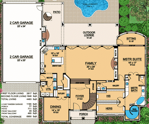 Plan 36355TX: Outdoor Living on Two Floors - Floor Plan - Main Level - European, French Country