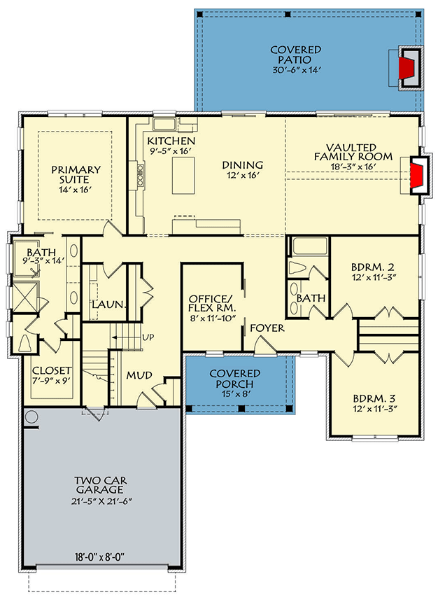 Plan 940000JNK: Inviting Modern Farmhouse Ranch House Plan with Flex Space and Bonus Over Garage - Floor Plan - Main Level - Country, Craftsman, Farmhouse, Modern Farmhouse, New American, Ranch
