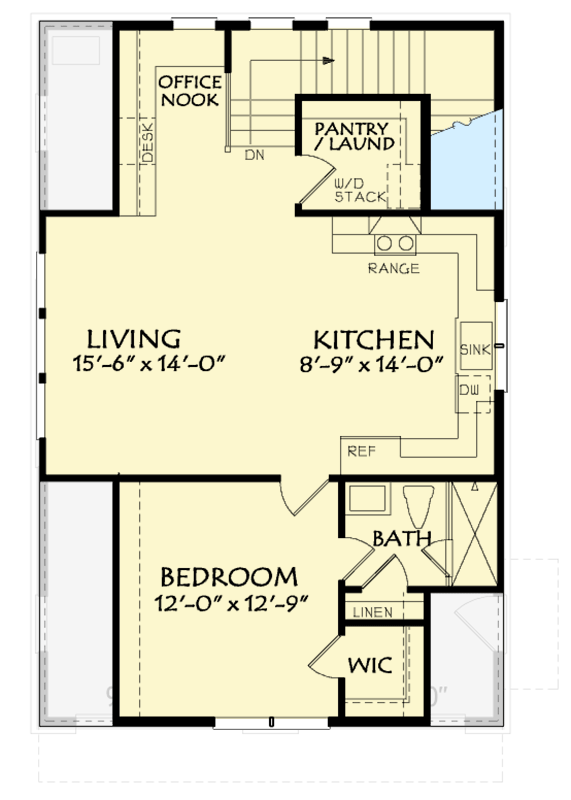 Plan 940001JNK: 2-Car Detached Garage with 1 Bedroom Apartment Above - 950 Sq Ft Garage and 737 Sq Ft Apartment - Floor Plan - 2nd Floor - Carriage, Craftsman, Farmhouse, Modern Farmhouse, Traditional