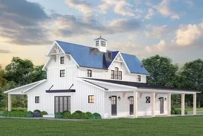 6-Stall Barn Plan with 1-Bed 928 Square Foot Apartment Above with Vaulted Ceilings
