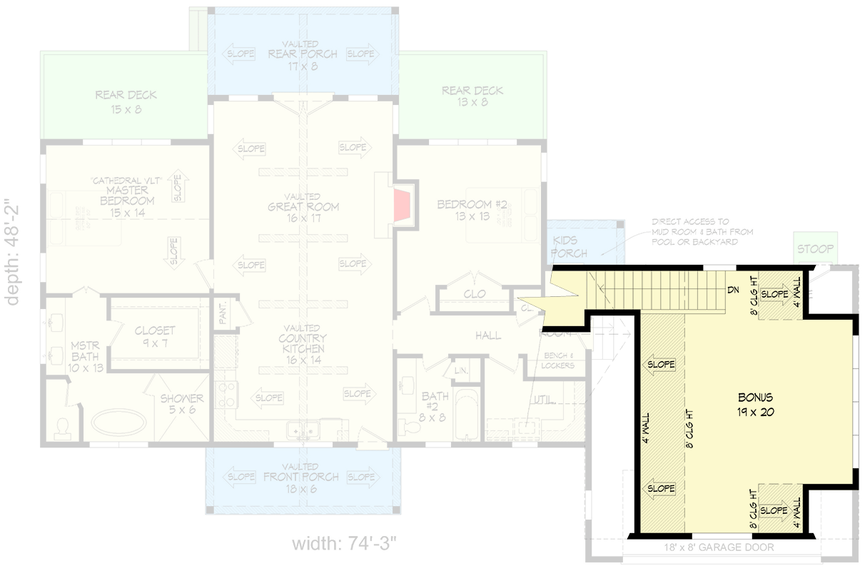 Plan 680361VR: 2-Bed Country Ranch Home with Vaulted Porches - 1888 Sq Ft - Floor Plan - 2nd Floor - Ranch, Traditional