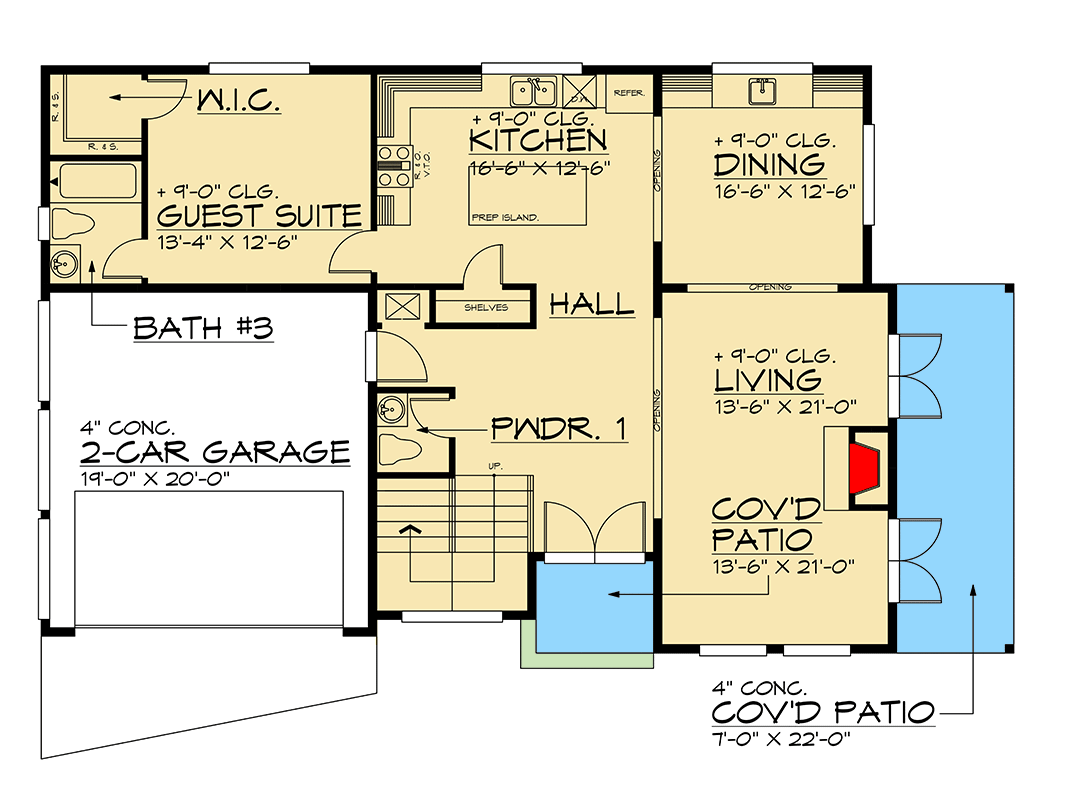 Plan 666273RAF: Three-Story Contemporary Home Plan with Two-Master Suites and Open Loft - 4125 Sq Ft - Floor Plan - Main Level - Contemporary, Modern