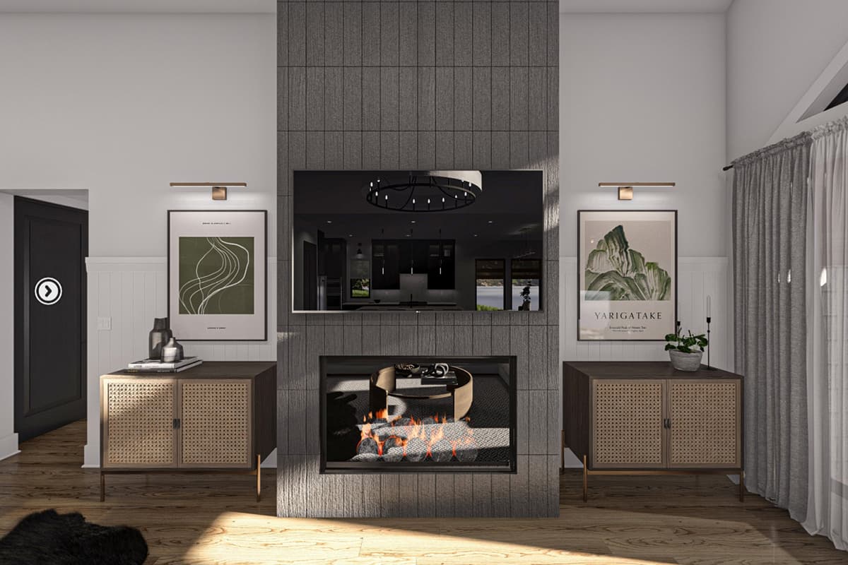 Plan 623376DJ: 2-Bed Lake House Plan with Clustered Beds and Cathedral Great Room - 2136 SQ Ft - Virtual Tour Cover Image - Cottage, Country