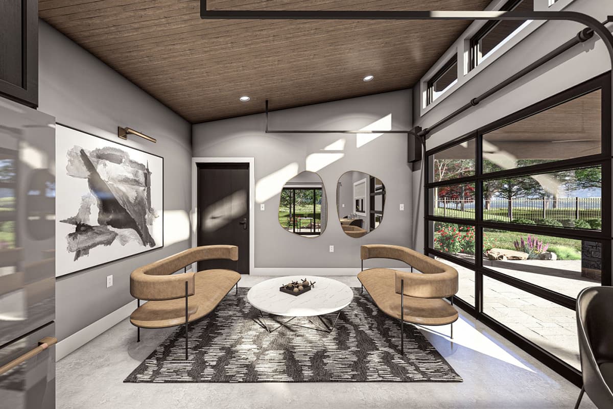 Plan 623377DJ: Contemporary Pool House with Outdoor Kitchen - 280 Sq Ft  - Virtual Tour Cover Image - Contemporary, Modern