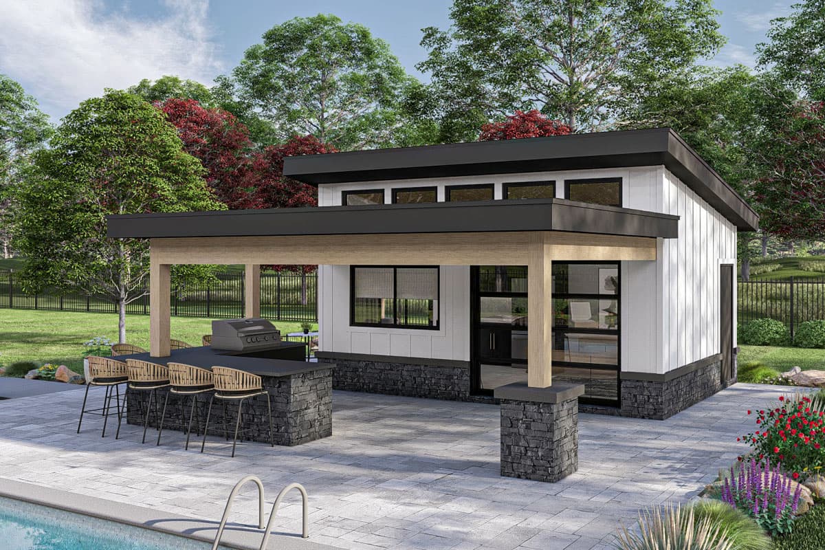Plan 623377DJ: Contemporary Pool House with Outdoor Kitchen - 280 Sq Ft  - Image #5 - Contemporary, Modern