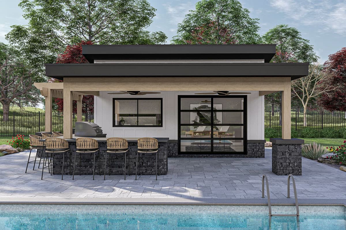 Plan 623377DJ: Contemporary Pool House with Outdoor Kitchen - 280 Sq Ft  - Image #6 - Contemporary, Modern