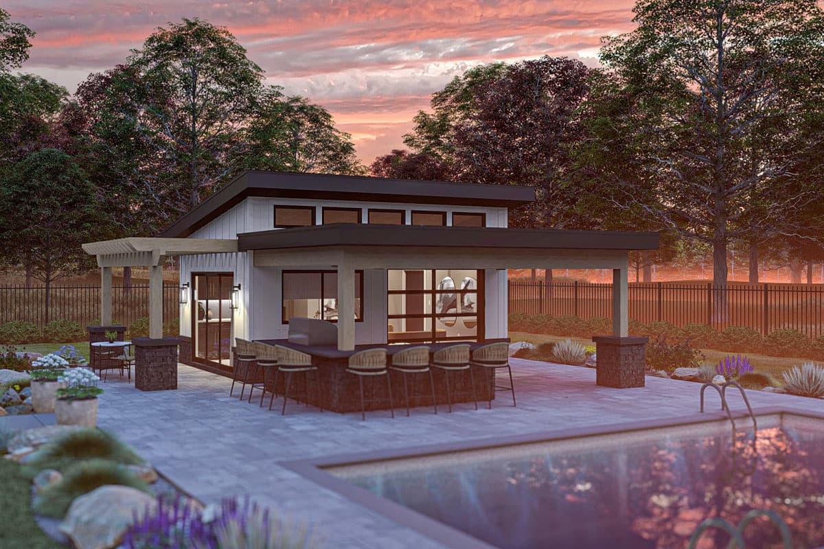 Plan 623377DJ: Contemporary Pool House with Outdoor Kitchen - 280 Sq Ft  - Image #7 - Contemporary, Modern
