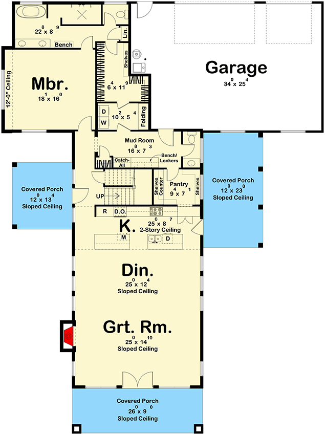 Plan 623378DJ: Two Story Modern Mountain Home Plan with Two Kitchen Islands and 4 Beds - 3294 Sq Ft - Floor Plan - Main Level - Modern, Mountain