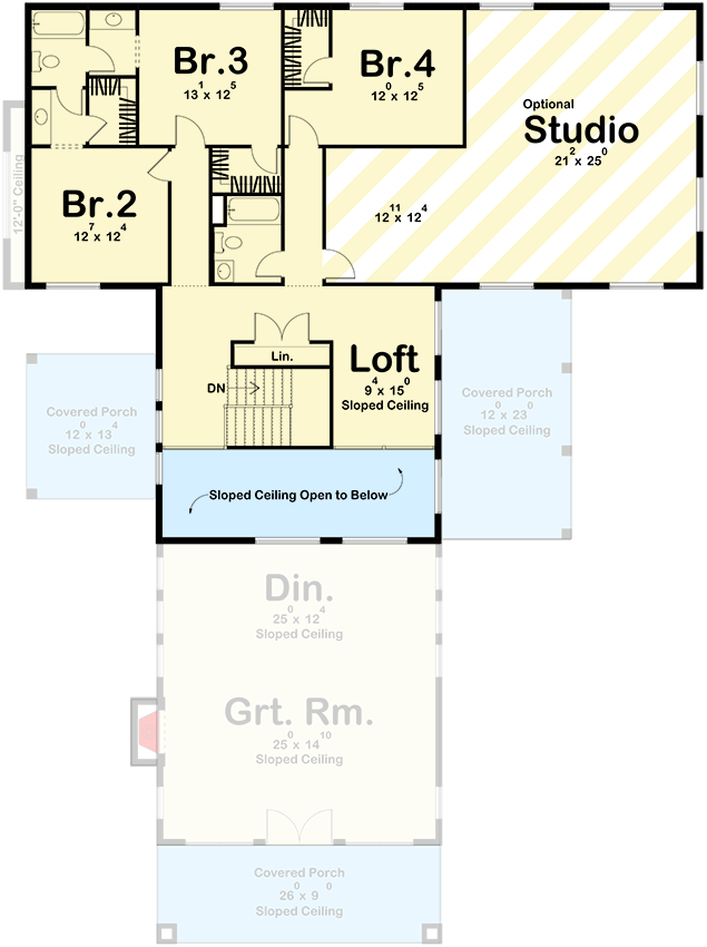 Plan 623378DJ: Two Story Modern Mountain Home Plan with Two Kitchen Islands and 4 Beds - 3294 Sq Ft - Floor Plan - 2nd Floor - Modern, Mountain