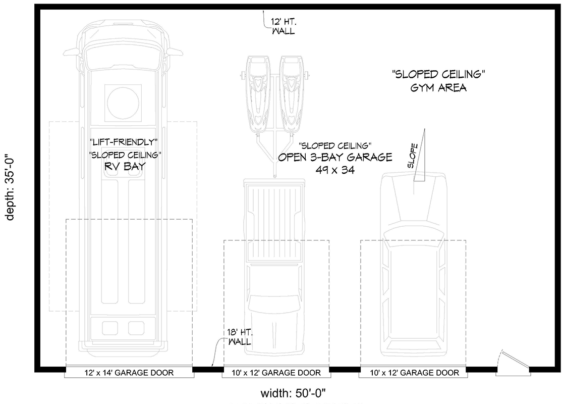 Plan 680363VR: Detached Garage with RV Bay - 1750 Sq Ft - Floor Plan - Main Level - Contemporary, Modern