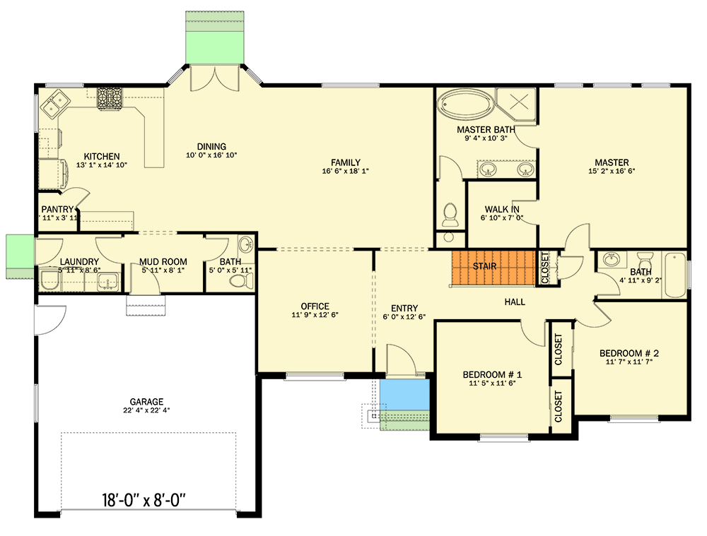 Plan 61515UT: 3-Bed Traditional Ranch Home Plan with U-Shaped Kitchen - 2035 Sq Ft - Floor Plan - Main Level - Ranch, Traditional