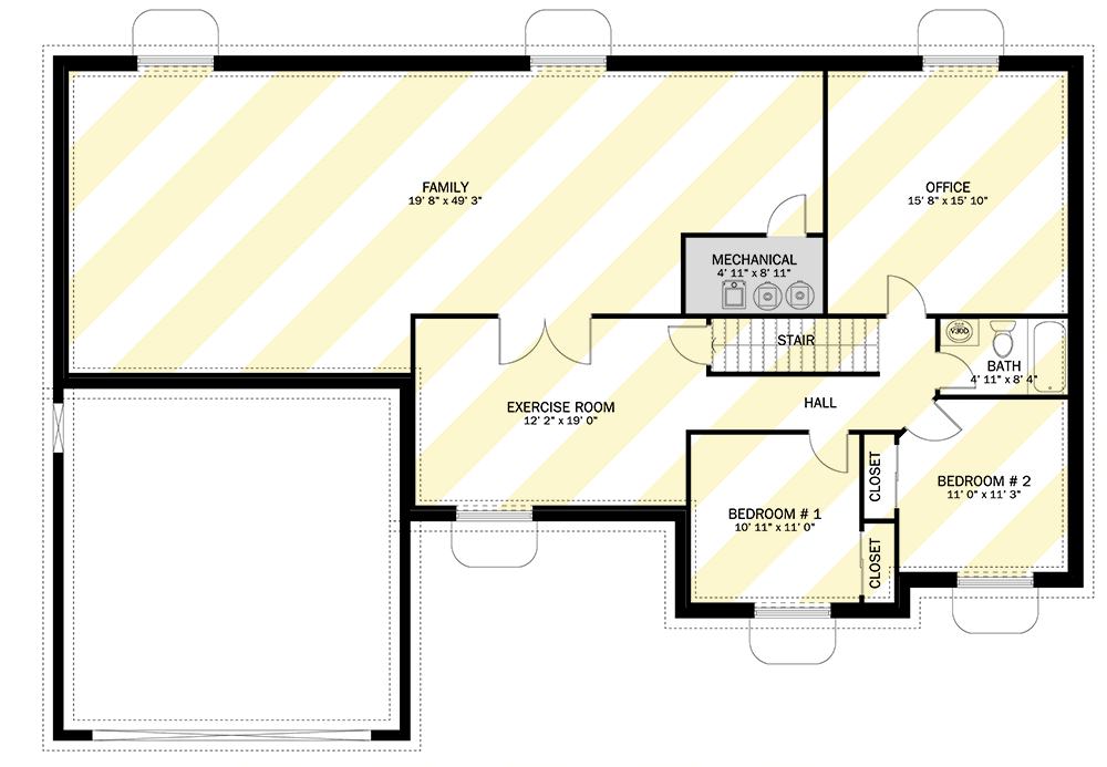 Plan 61515UT: 3-Bed Traditional Ranch Home Plan with U-Shaped Kitchen - 2035 Sq Ft - Floor Plan - Lower Level - Ranch, Traditional