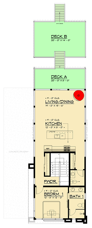 Plan 666278RAF: 1-Bed Contemporary Coastal House Plan with Multiple Decks and Drive-Under Carport - 944 Sq Ft - Floor Plan - 2nd Floor - Beach, Coastal, Coastal Contemporary, Contemporary, Modern, Vacation