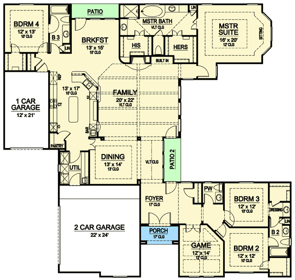 Plan 36363TX: Magnificent Hacienda - Floor Plan - Main Level - Mediterranean, Southwest, Spanish