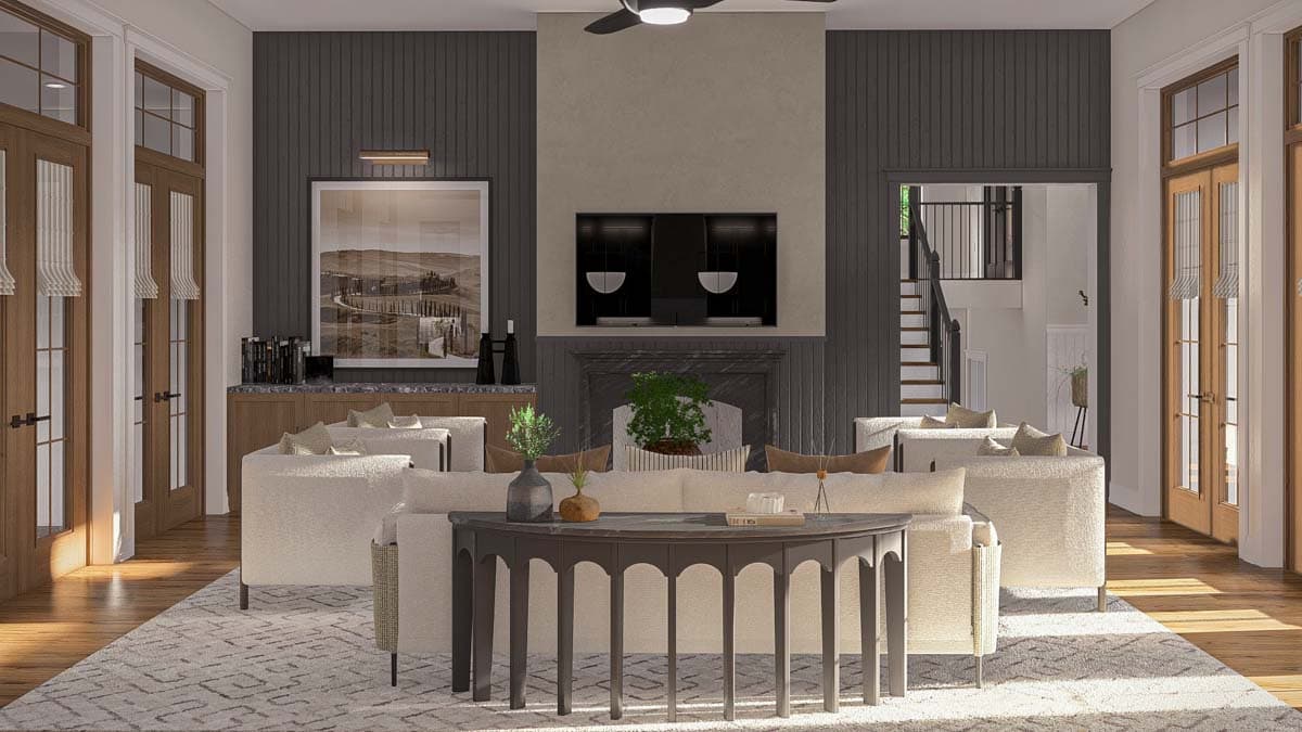 Plan 623384DJ: 2-Story Transitional Home Plan with Sunken Den and Oversized Open Living - 4990 Sq Ft - Image #8 - European, Transitional