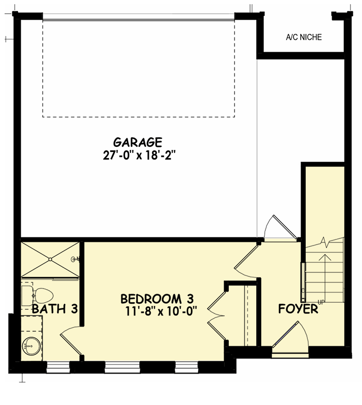 Plan 100328GHR: Three-Story Contemporary Home Plan with Covered Balcony - 1851 SQ Ft - Floor Plan - Main Level - Contemporary, Modern