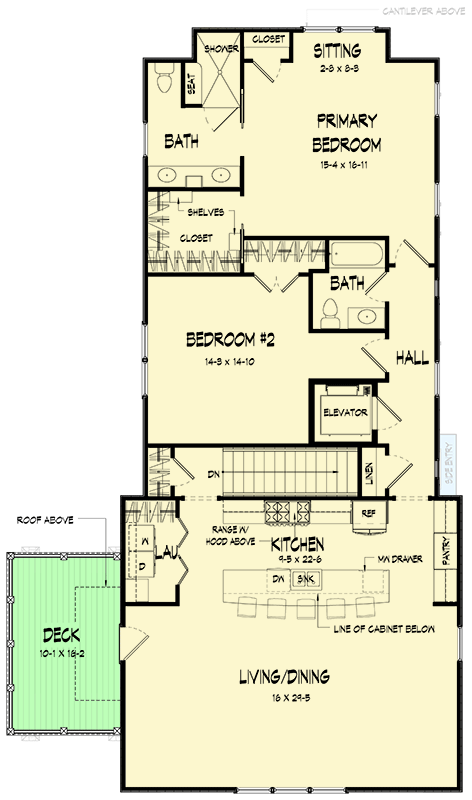 Plan 360119DK: 2-Bed Country Carriage House Plan with Elevator and 4-Car Garage - 1,960 Sq Ft  - Floor Plan - 2nd Floor - Carriage, Country, Craftsman, Traditional