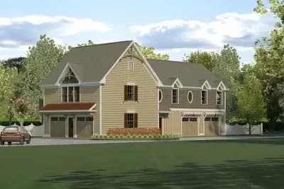 2-Bed Country Carriage House Plan with Elevator and 4-Car Garage - 1,960 Sq Ft 
