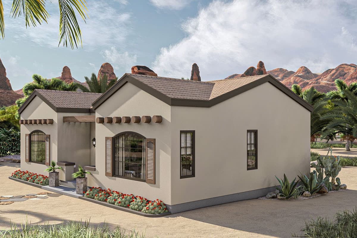 Plan 623385DJ: 1-Bed Southwest-Style Ranch with Patio Space - 834 Sq Ft - Image #6 - Ranch, Southwest, Spanish