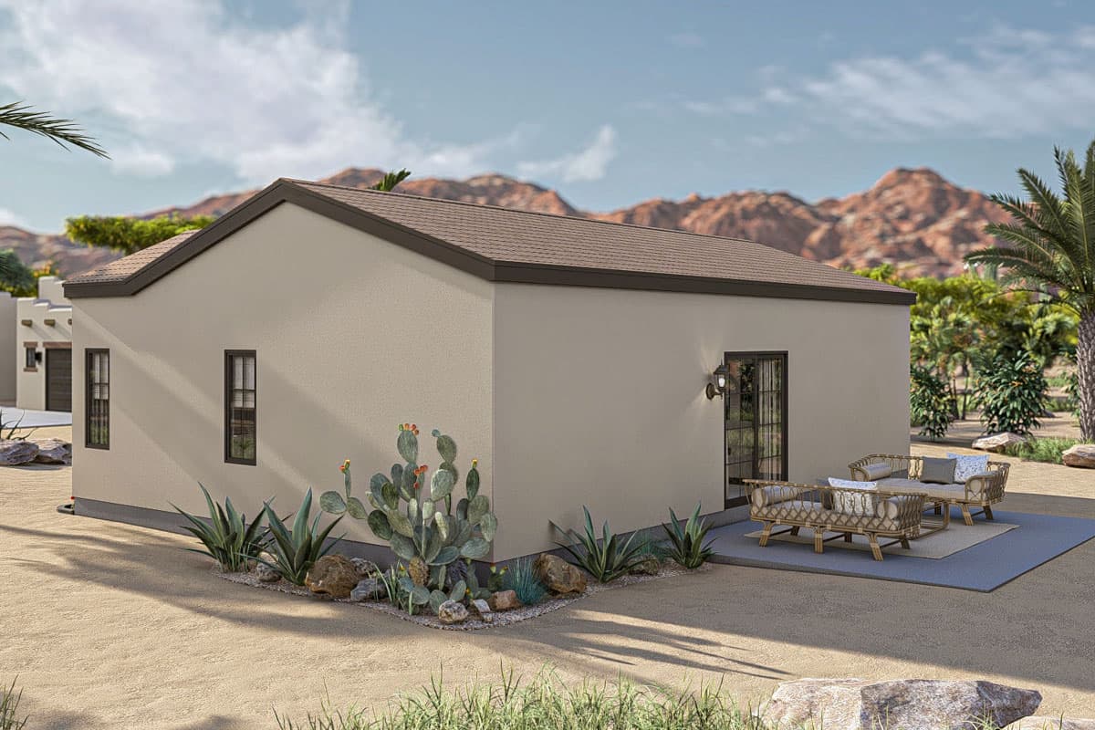 Plan 623385DJ: 1-Bed Southwest-Style Ranch with Patio Space - 834 Sq Ft - Image #5 - Ranch, Southwest, Spanish