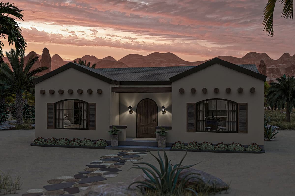Plan 623385DJ: 1-Bed Southwest-Style Ranch with Patio Space - 834 Sq Ft - Image #7 - Ranch, Southwest, Spanish