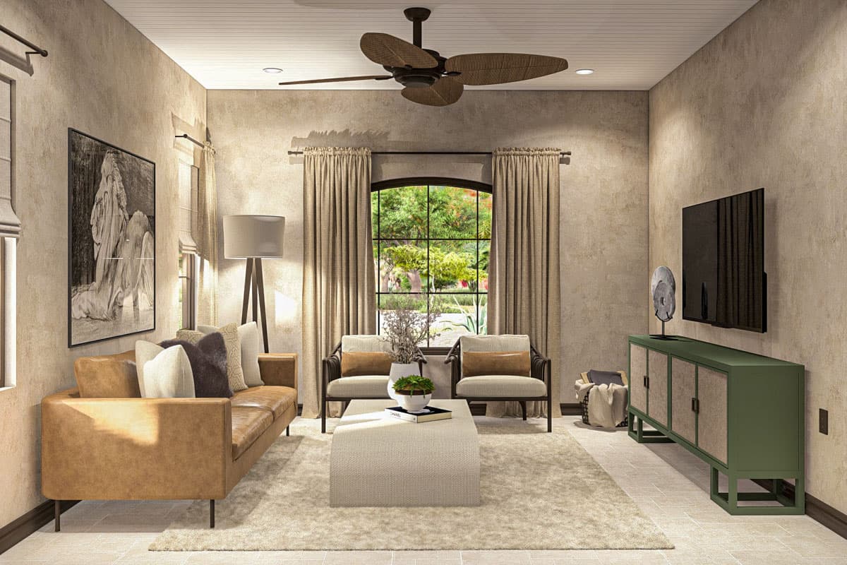 Plan 623385DJ: 1-Bed Southwest-Style Ranch with Patio Space - 834 Sq Ft - Image #9 - Ranch, Southwest, Spanish