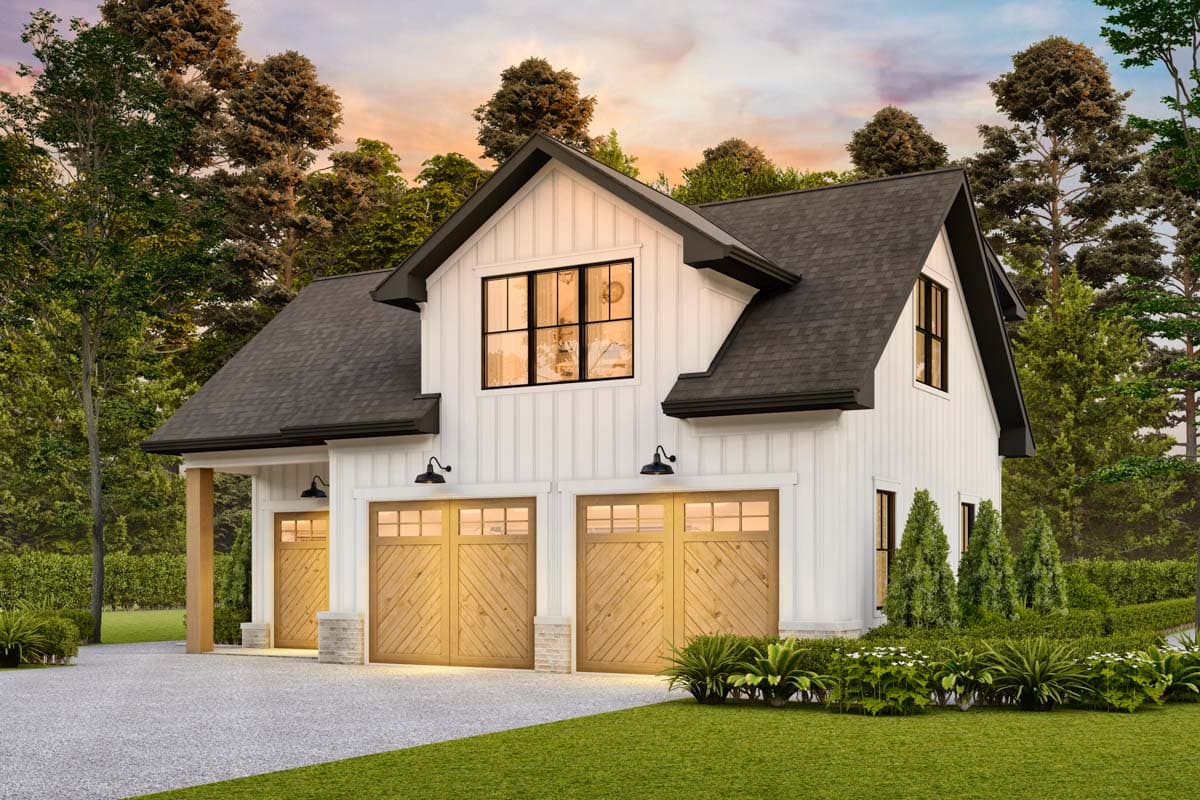 Plan 25825GE: 3-Car Mountain Garage Plan with Living Space Above - 765 Sq Ft - Image #4 - Carriage, Modern Farmhouse, New American