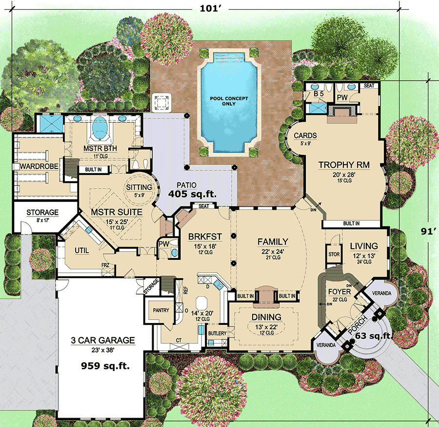 Plan 36368TX: Lap of Luxury - Floor Plan - Main Level - European