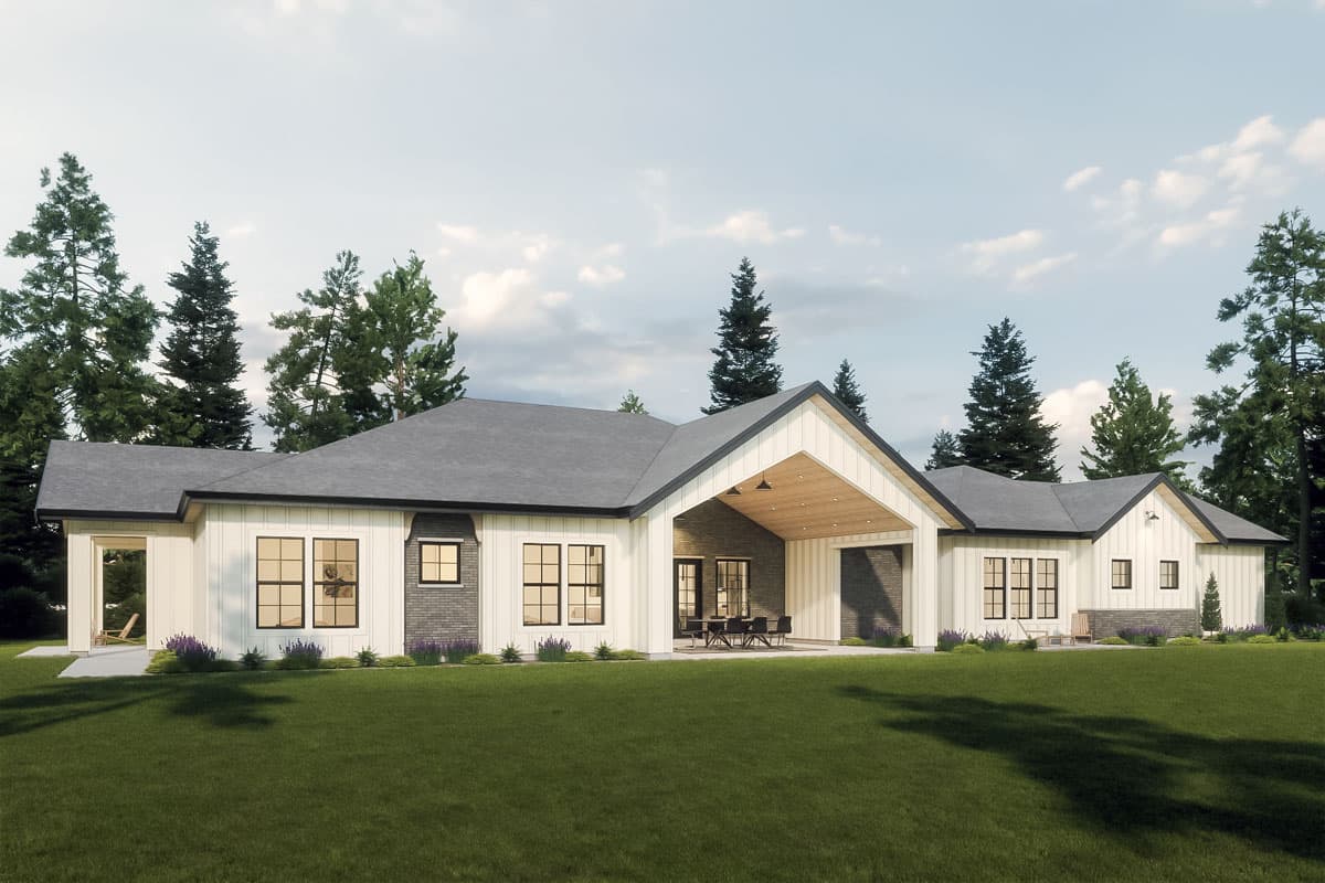 Plan 330022WLE: 4-Bed Modern Ranch House Plan with Open Concept Floor Plan - 3153 Sq Ft - Image #4 - Country, Hill Country, Mid Century Modern, Modern, Modern Farmhouse, New American, Ranch