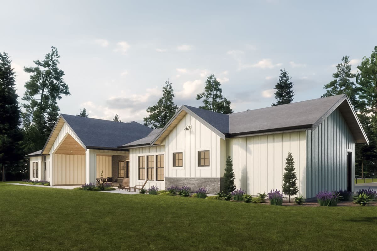 Plan 330022WLE: 4-Bed Modern Ranch House Plan with Open Concept Floor Plan - 3153 Sq Ft - Image #5 - Country, Hill Country, Mid Century Modern, Modern, Modern Farmhouse, New American, Ranch