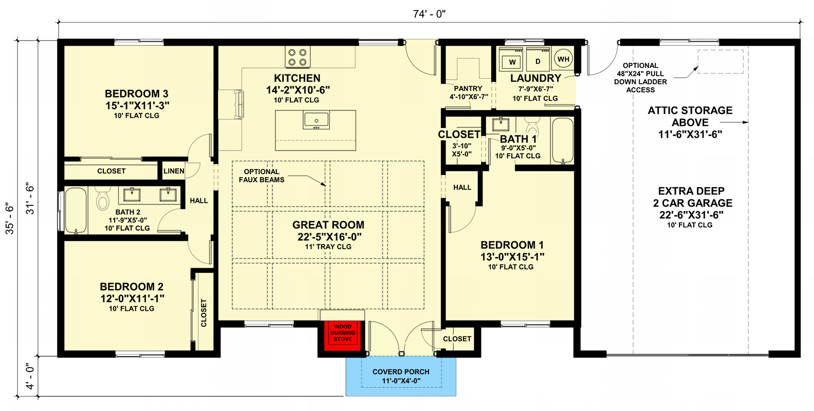 Plan 420155WNT: Contemporary Cottage House Plan with 3 Bedrooms and 2-Car Garage - 1578 Sq Ft - Floor Plan - Main Level - Contemporary, Cottage, New American