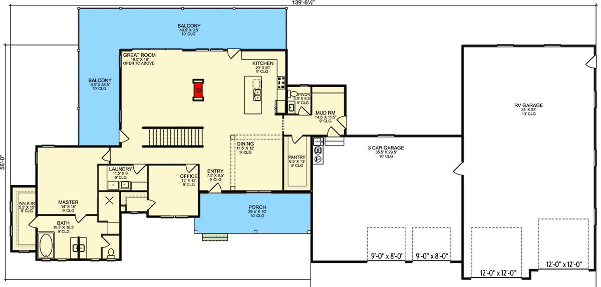 Plan 580119DFT: Two Story Transitional Home Plan with Oversized RV Garage - 5940 Sq Ft - Floor Plan - Main Level - Transitional