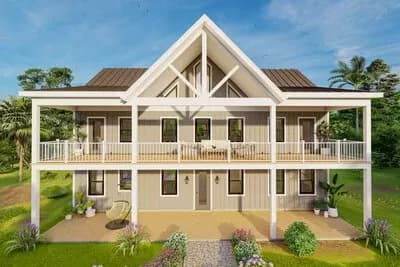 2-Bed Lake House Plan with 10-Foot-Deep Stacked Porches - 3136 Sq Ft