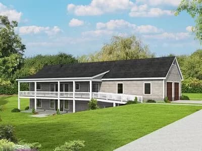 2-Bed Country Ranch with 2-Car Garage on a Sloping Lot - 1686 Sq Ft