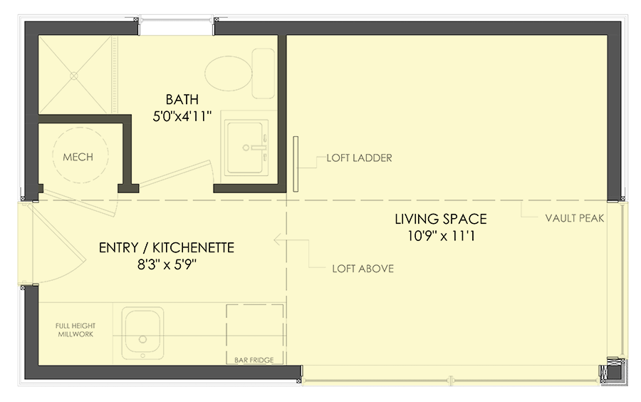 Plan 318304MAT: Tiny Studio Cottage ADU with Loft - 240 Sq Ft - Floor Plan - Main Level - Cabin, Contemporary, Cottage
