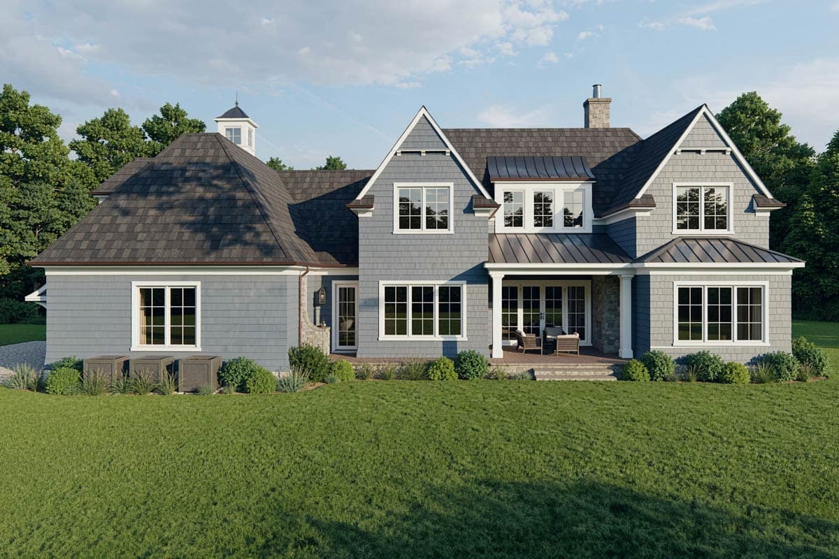 Plan 93210EL: Two-Story Shingle-Style Nantucket House Plan with 4-Car Garage - 3859 Sq Ft - Image #2 - Cape Cod, Coastal, Colonial, New American, Shingle