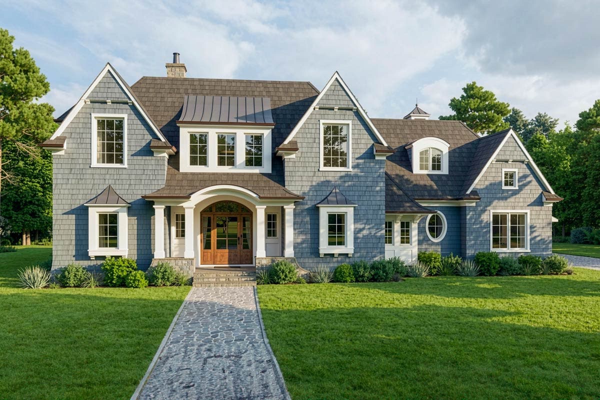 Plan image - 93210EL:Two-Story Shingle-Style Nantucket House Plan with 4-Car Garage - 3859 Sq Ft
