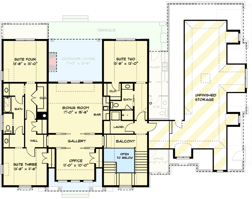Plan 93210EL: Two-Story Shingle-Style Cape House Plan with 4-Car Garage - 3859 Sq Ft - Floor Plan - 2nd Floor - Cape Cod, Coastal, Colonial, Shingle, Traditional