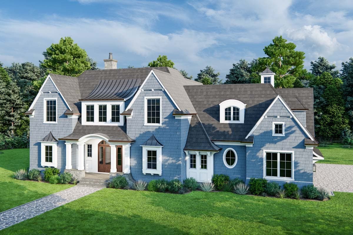Plan 93210EL: Two-Story Shingle-Style Cape House Plan with 4-Car Garage - 3859 Sq Ft - Image #4 - Cape Cod, Coastal, Colonial, Shingle, Traditional