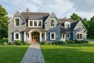 Two-Story Shingle-Style Nantucket House Plan with 4-Car Garage - 3859 Sq Ft
