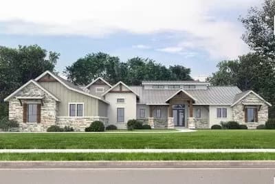 Single-Story Mountain Ranch House Plan with Vaulted Great Room - 3188 Sq Ft