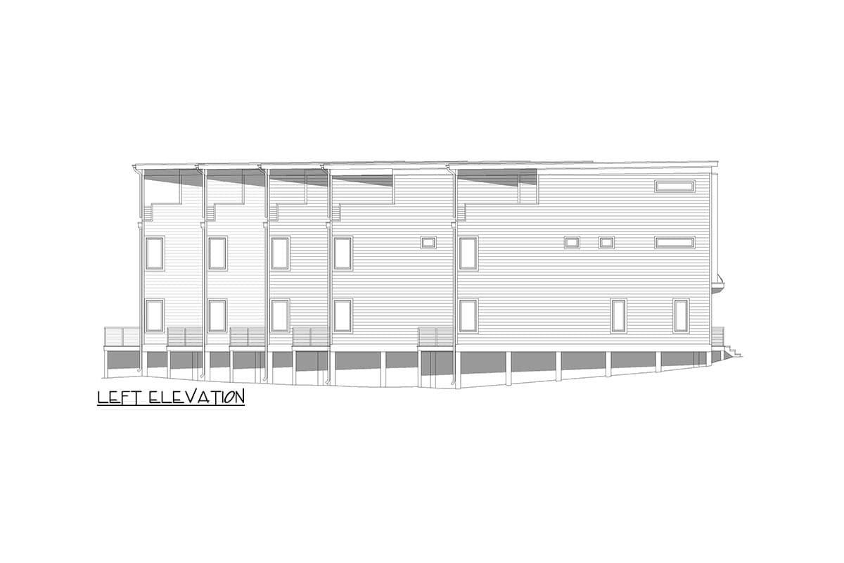 Plan 680367VR: 5-Unit 3-Story Contemporary House Plan with Staggered 3-Bed 2-Story Units - 2019 Sq Ft Each - Image #4 - Contemporary, Modern