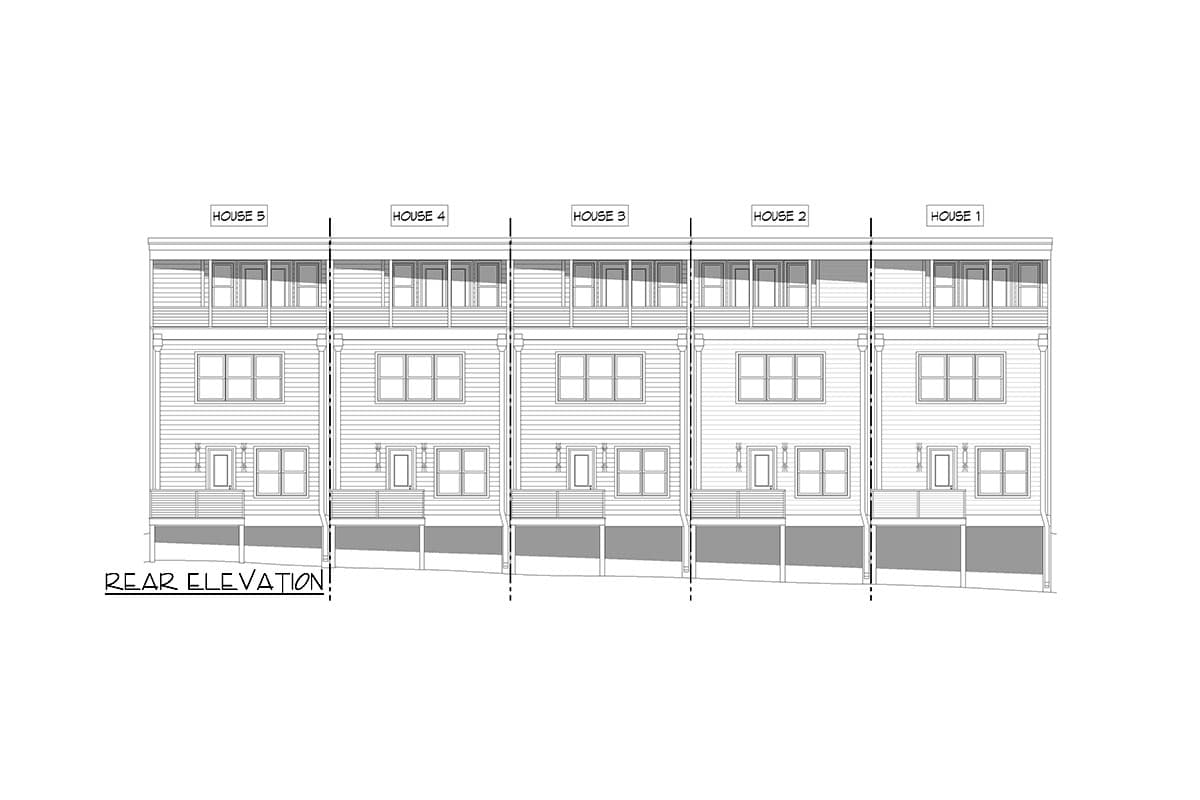 Plan 680367VR: 5-Unit 3-Story Contemporary House Plan with Staggered 3-Bed 2-Story Units - 2019 Sq Ft Each - Image #5 - Contemporary, Modern
