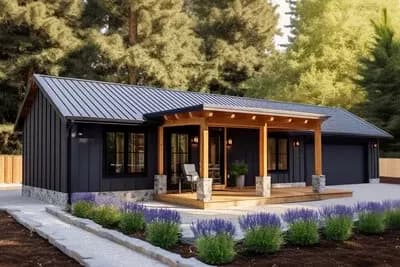 One-Story Mountain Ranch House Plan with 2 Bedrooms - 864 Sq Ft