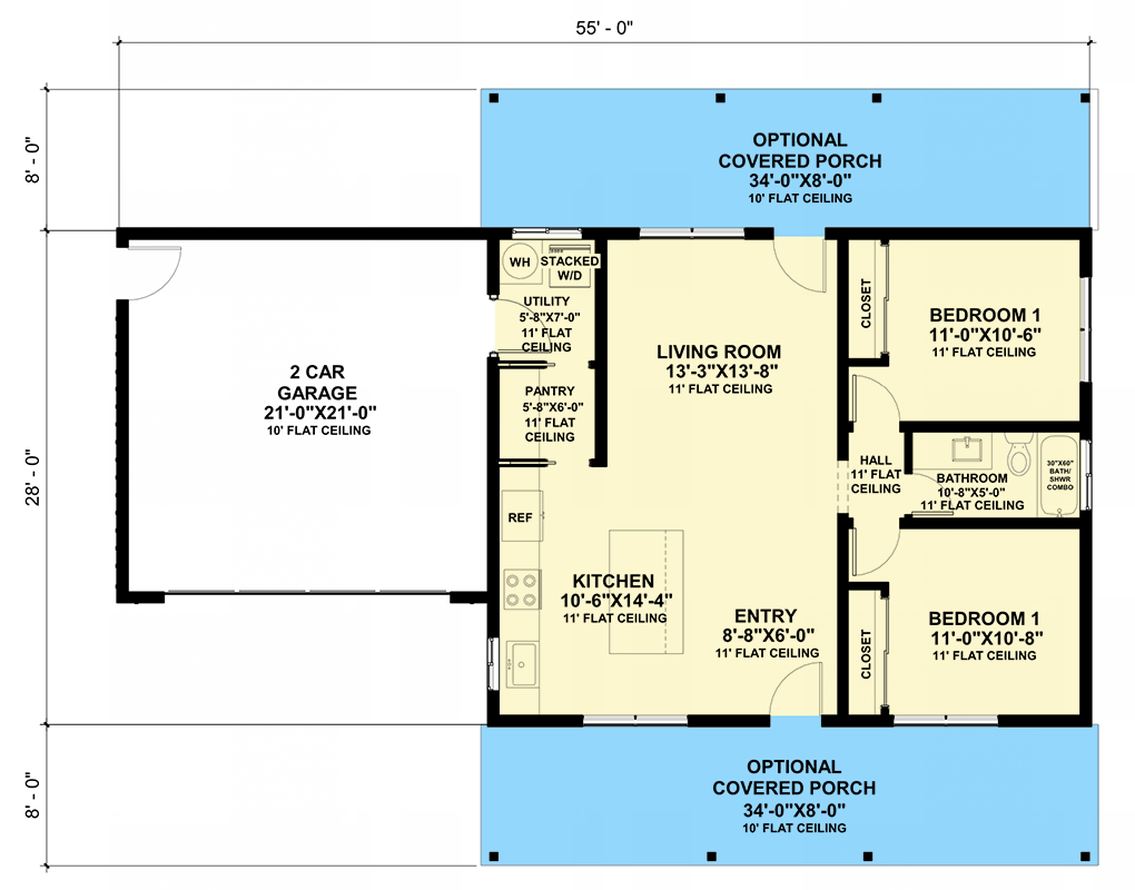 Plan 420159WNT: One-Story Rustic Country House Plan with 2-Beds - 952 Sq Ft - Floor Plan - Main Level - Cabin, Cottage, Country, Rustic, Vacation