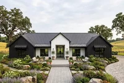4 or 5 Bed Modern Ranch House Plan with Outdoor Fireplace - 3011 Sq Ft